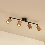 Lindby stropni reflektor Stralino, 4-plamenski, dolžina 60 cm, les - Hodnik - Sodobni - lesna barva, črna