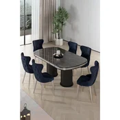 Hanah Home trpezarijski set Galya, sto i 6 stolica, ploca u dekoru crnog mermera, hromirane noge, antracit tkanina Babyface