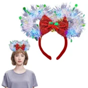 Nikcorp Trak za lase Luminous Headband bleščeče zvezdice z mašljo elastični srebrn okras za zabave, karneval, božič, foto seje, odrasli in otroci