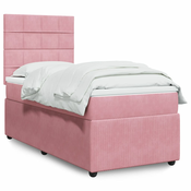 vidaXL Box spring postelja z vzmetnico roza 100x200 cm žamet