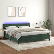 Vidaxl Box spring postelja z vzmetnico LED tem. zelena 160x200cm žamet