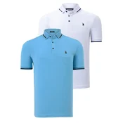 DOUBLE SET T8586 DEWBERRY MENS T-SHIRT-WHITE-LIGHT BLUE