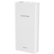 CANYON powerbank PB-2001, 20000mAh Li-poly, vhod 5V/2A microUSB + USB-C, izhod 5V/2,1A USB-A, bela