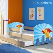 Dječji krevet ACMA s motivom, bočna sonoma + ladica 160x80 cm 19-superhero