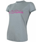 Sensor ženska majica s kratkim rukavima Merino Active Pt Mountains, XL, svijetlo siva