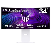 Gaming monitor LG - OLED UltraGear, 34GX90SA-W, 34, 240Hz, 0.03ms, G-Sync, Curved, White