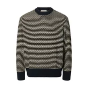 SELECTED Pulover SLMDARRELL kremna/nočno modra/temno rjava