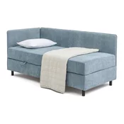 Modra oblazinjena postelja s prostorom za shranjevanje z vzmetnico 90x200 cm Avela – Bonami Selection