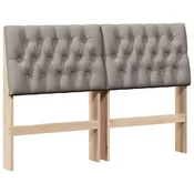 Vidaxl Tapecirano vzglavje Taupe 135 cm Masivno borovo les