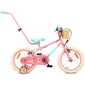 shumee Otroško kolo 16 palcev za deklice Guide Wheels Basket Bell V-zavora LOVEL bela roza mint