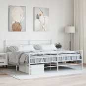 shumee vidaXL Kovinski posteljni okvir z vzglavjem in vznožjem bel 200x200 cm