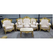 Casa Padrino luxury baroque living room set cream pattern/gold - 1 Baroque Sofa & 2 Baroque Armchairs - Luxury living room furniture in baroque style - Baroque furniture