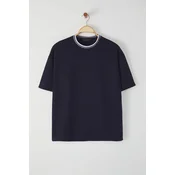 Trendyol Limited Edition Navy Blue Oversize/Wide Cut Knitted Banded Textured Pique T-Shirt