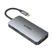 MOKiN 8u1 USB-C adapter na 3x USB 3.0 + HDMI + USB-C + VGA + citac SD kartica + citac mikro SD kartica (srebrni)