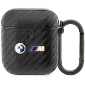 Maska BMW AirPods 1/2 crna futrola Carbon Double Metal Logo (BMA2WMPUCA2)