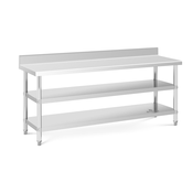 Miza iz nerjavečega jekla s hrbtiščem - 200 x 60 x 16,5 cm - 235 kg - 2 polici - Royal Catering