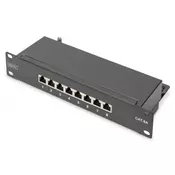 CAT 6A Patch Panel, shielded,8-Port 1U, 10 rack mount, black RAL 9005