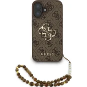 Guess PU 4G Metal Logo Strap zadnji pokrov za iPhone 16 rjave barve