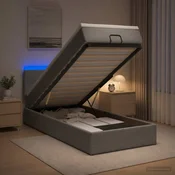 vidaXL Otomanska postelja z vzmetnico in LED Svetlo siva 90 x 200 cm