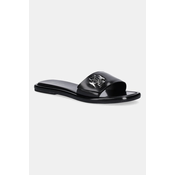 Usnjeni natikači Tory Burch T Lock Slide ženski, črna barva, 164676-006