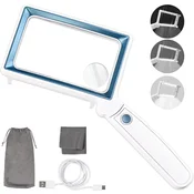 4x10x POVEČALNO STEKLO 20LED SVETILKA ZA BRANJE NAKITA BELO-MODRA