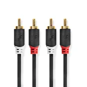 Nedis Stereo avdio kabel | 2x RCA Hane | 2x RCA Hane | Guldplaterad | 0,50 m | Okrogla | antracit | Lada