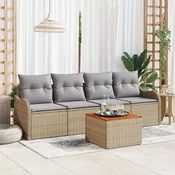 Set od 5 Vrtnih Sofa s Jastučićima Bež Poly Ratan Akacija