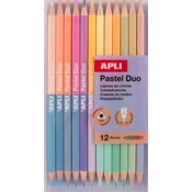 Barvni svinčniki, komplet, dvostranski, trikotni, APLI Pastel Duo, 24 različnih pastelnih barv, 12 kosov