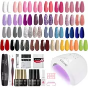 slomart ROSALIND UV komplet lakova za nokte s UV lampom 48W, 33 boje Gel nokti komplet bijelo roza ljubicasta siva plava smeda gel lak za nokte pocetni komplet za nokte manikura set za nokte