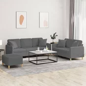 3-dijelni set sofa s jastucima tamnosivi od tkanine