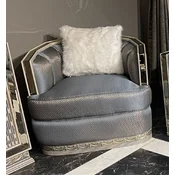 Casa Padrino luxury Art Deco armchair light blue/silver/cream - Mirrored living room armchair - Living room furniture - Art Deco furniture - Luxury furniture - Luxury Art Deco furnishings