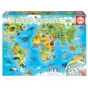 Puzzle Mapa sveta so zvieratkami Educa 150 dielov od 7 rokov EDU18115