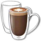 shumee Wilmax dvostenski termo kozarci z ročajem | komplet 2 | 400 ml | termo skodelice | komplet kozarcev za latte macchiato | kozarci za cappuccino z ročajem | kozarci za kavo