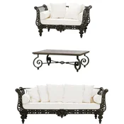 Casa Padrino Luxury Baroque Wrought Iron Furniture Set Dark Brown/White - 1 Sofa & 1 Armchair & 1 Coffee Table - Living Room Furniture - Garden Furniture - Luxury Baroque Furniture