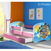 Djecji krevet ACMA s motivom, bocna roza + ladica 140x70 cm 21-pirates