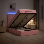 vidaXL Otomanska postelja z vzmetnico in LED Roza 120 x 200 cm Žamet