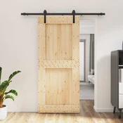 vidaXL Drsna vrata Naravna in črna 90 x 210 cm Masiven borov les