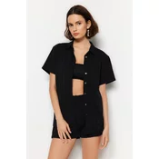 Trendyol Black Woven Linen blend Shirt Shorts Beach Set