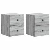 vidaXL Stenski nočni omarici 2 pcs Siva Sonoma 34,5 x 33 x 40 cm