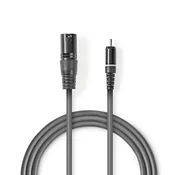 Nedis Neuravnotežen zvočni kabel XLR 3 polni moški RCA moški Ponikljano 3 00 m Okrogla PVC Temno siva Kartonski ovoj