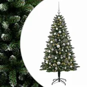Vidaxl Umjetno božično drevo z okrasnimi kroglami 180 cm 300 LED
