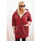 Kesi Włoski Womens Plus Size jacket with a hood and pockets insulated with fleece burgundy