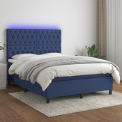 Greatstore Box spring postelja z vzmetnico LED modra 140x190 cm blago