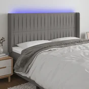 Vidaxl LED posteljno vzglavje temno sivo 163x16x118/128 cm blago