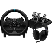 Logitech G923 dirkalni volan s pedali in brezžične igralne slušalke G321 Lightspeed črne barve za Xbox & PC