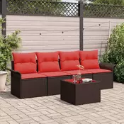 vidaXL vidaXL Kavčna garnitura z blazino 5 pcs Rjava poli ratan, (5000154849)