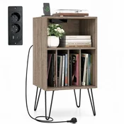 Costway Stojalo za gramofon z polnilno postajo predalom za vinil in policami sivo
