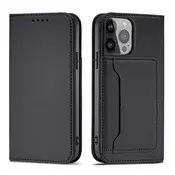 HURTEL Magnetni ovitek za kartice etui iPhone 14 pokrowiec z zavihkom denarnica stojalo črne
