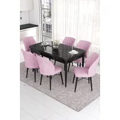 Hanah Home Set Trpezarijski sto i 6 stolica Eva, Roze-crni