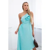Womens pleated dress with flower - mint